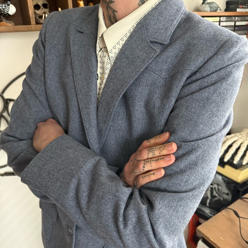 Vintage 70s Pendleton Gray Wool Lined Blazer High Grade Western Wear ~ Size L - Picture 4 of 9